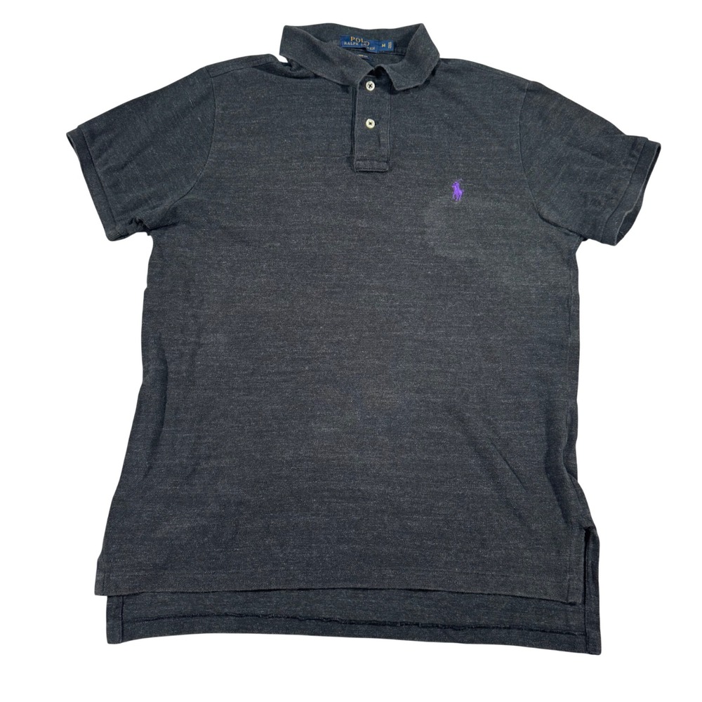 Polo Ralph Lauren Polo Shirt Mens M Charcoal Grey Purple Pony Custom Fit Heather